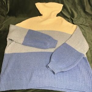 Striped Turtleneck Relaxed Sweater POPSUGAR Women Blue (Size Likely XL)
